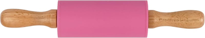 Creative Makers Small Rolling Pin for Kids, Non-Stick Silicone Surface with Wooden Handles for Play Dough and Baking Rolling Pin (Hot Pink) - Image 1